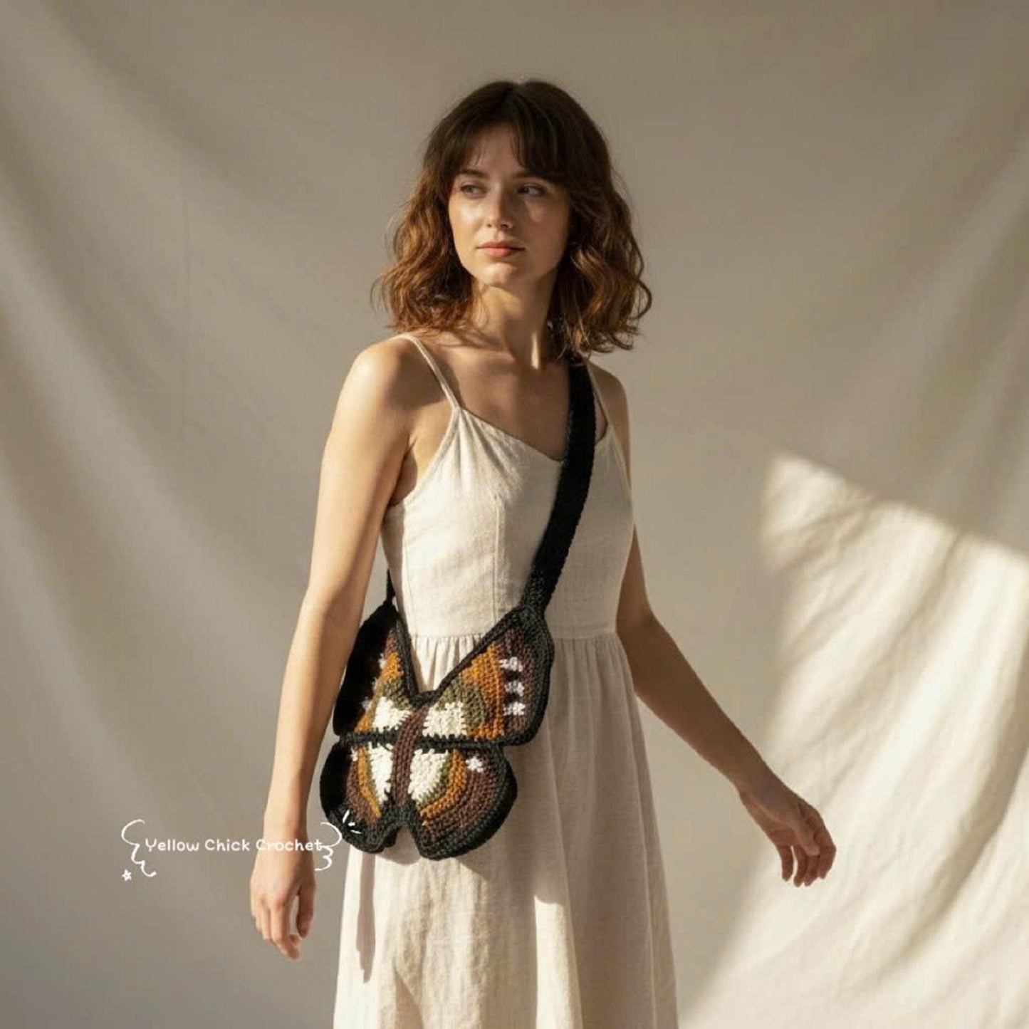 Butterfly Crochet Bag, Unique Handmade Purse with Lining &amp; Zipper, Mother's Day Gift, Birthday - Travel Gift, Summer Bag, Tote bag