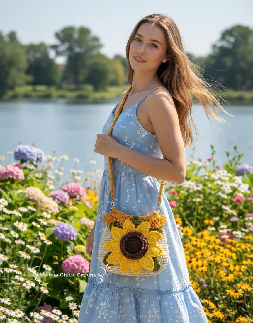 Sunflower Crochet Bag, Matching Hat Set, Crossbody &amp; Handheld,Lined, Zippered, Mother's Day Gift, Gift for Her, Easter Gift, Sunflower lover
