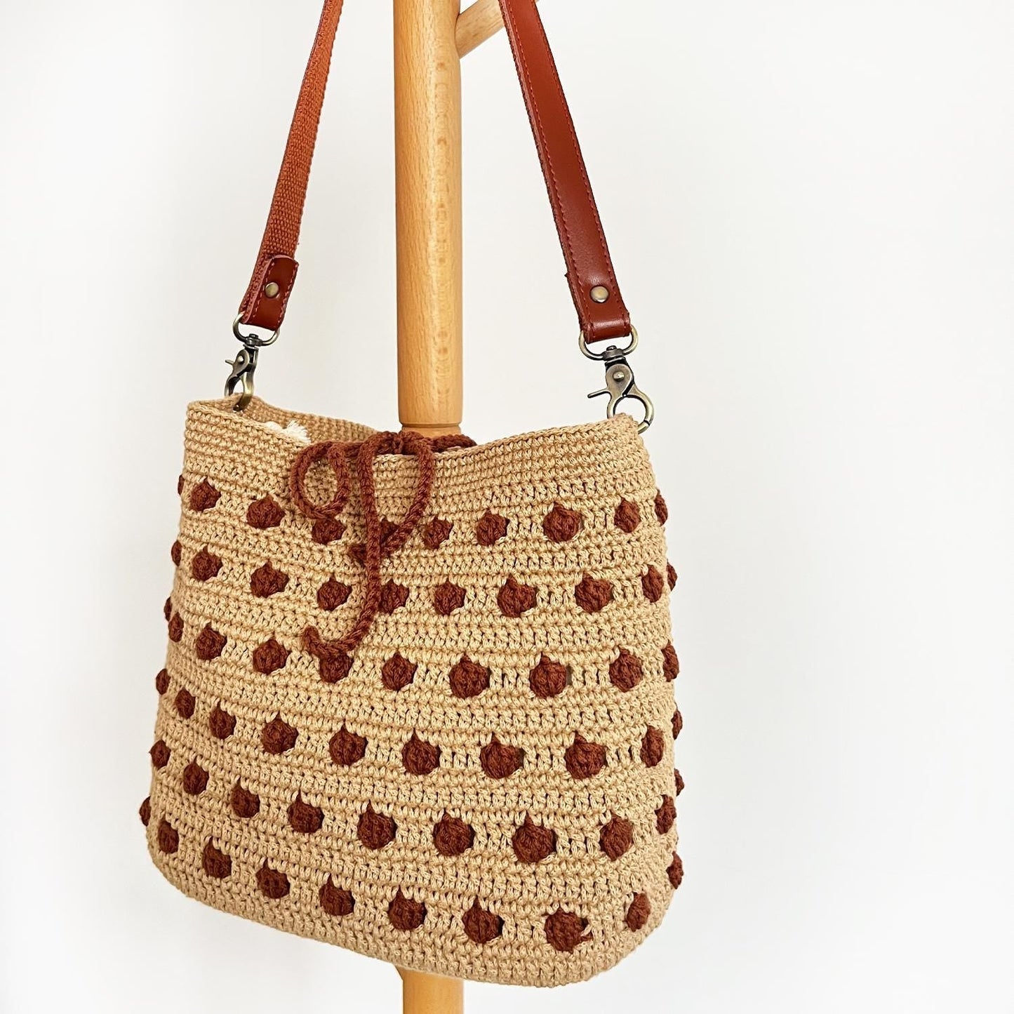 Cocoa Dot Crochet Bag, Handmade Shoulder Bag, Handbag Gift for Her