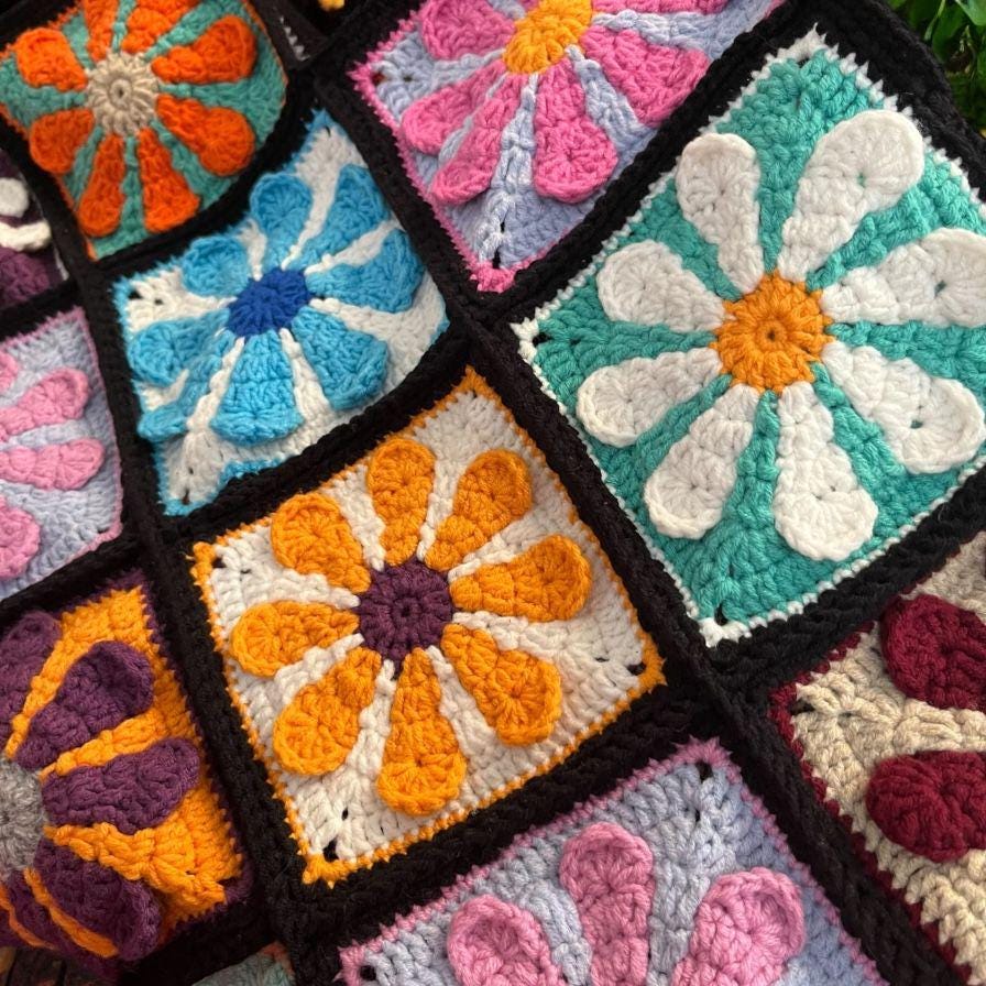 Handmade Crochet Granny Square Bag â€?Flower Power Tote â€?Colorful Beach Shoulder Bag