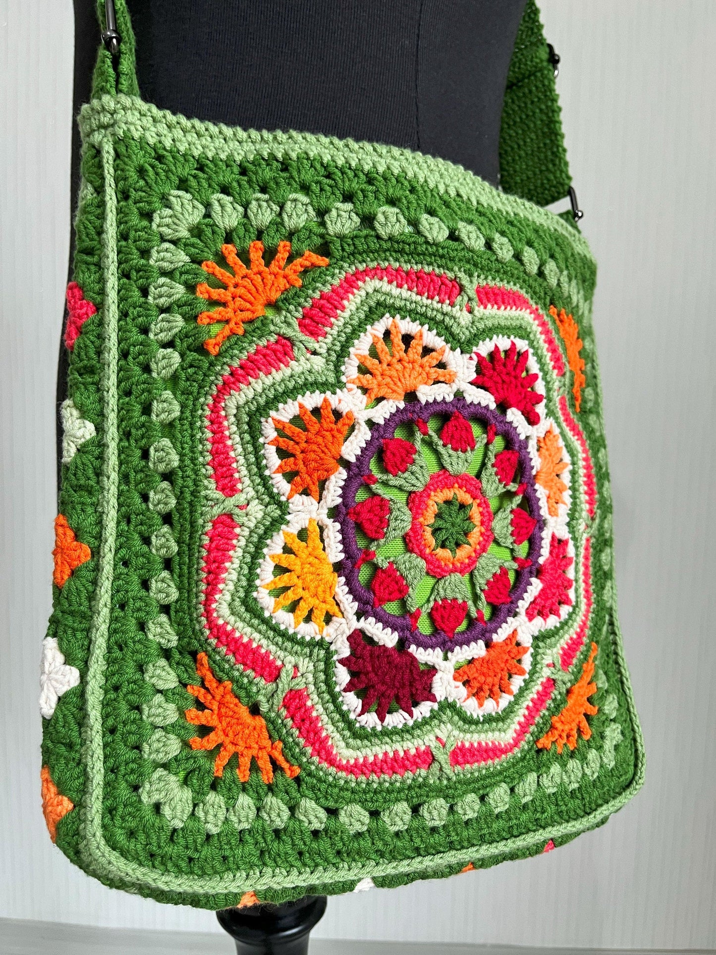 Handmade Crochet Crossbody Bag: Boho Green Cotton Shoulder Bag, Black Friday Gift