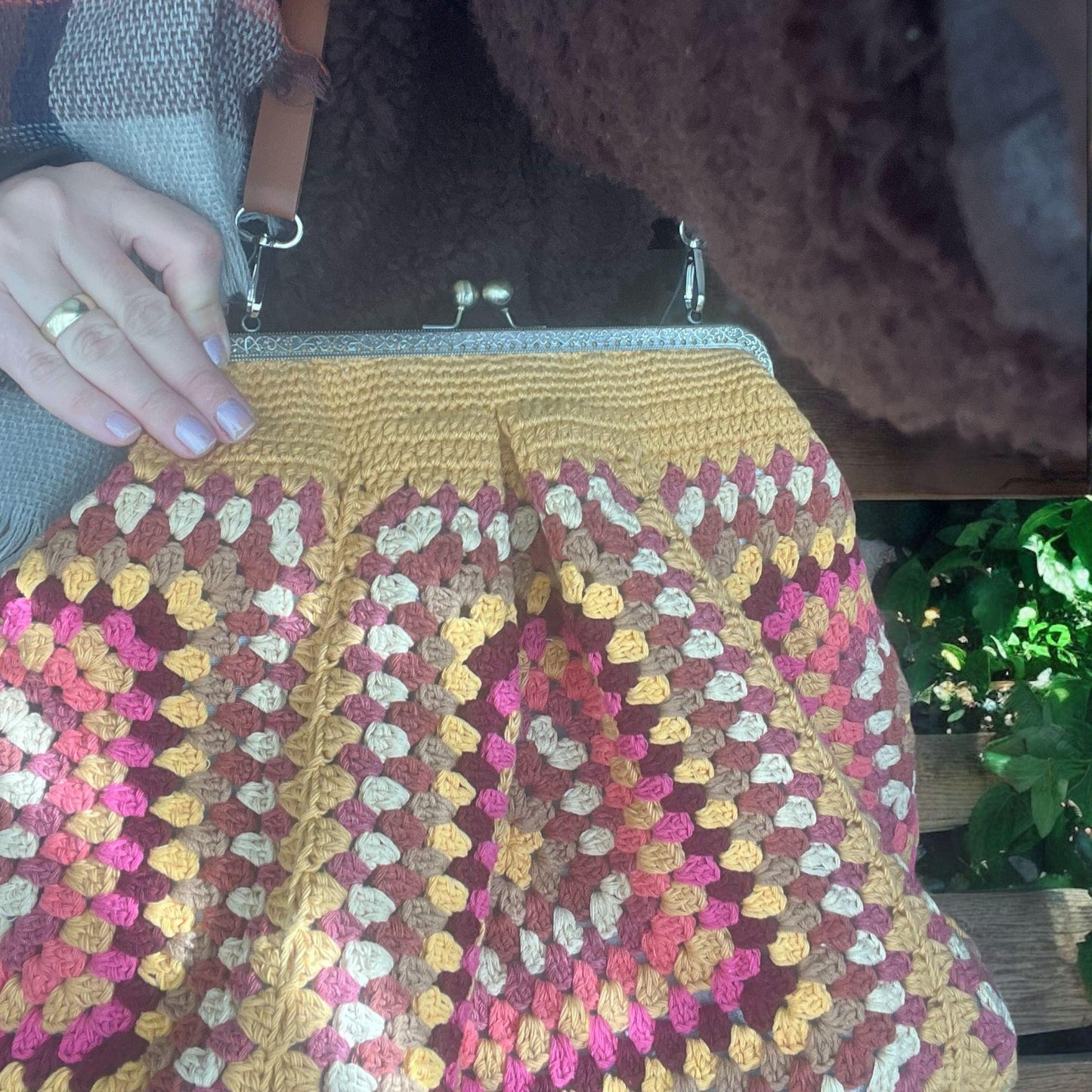 XL Crochet Granny Square Bag: Handmade Vintage Purse with Adjustable Strap