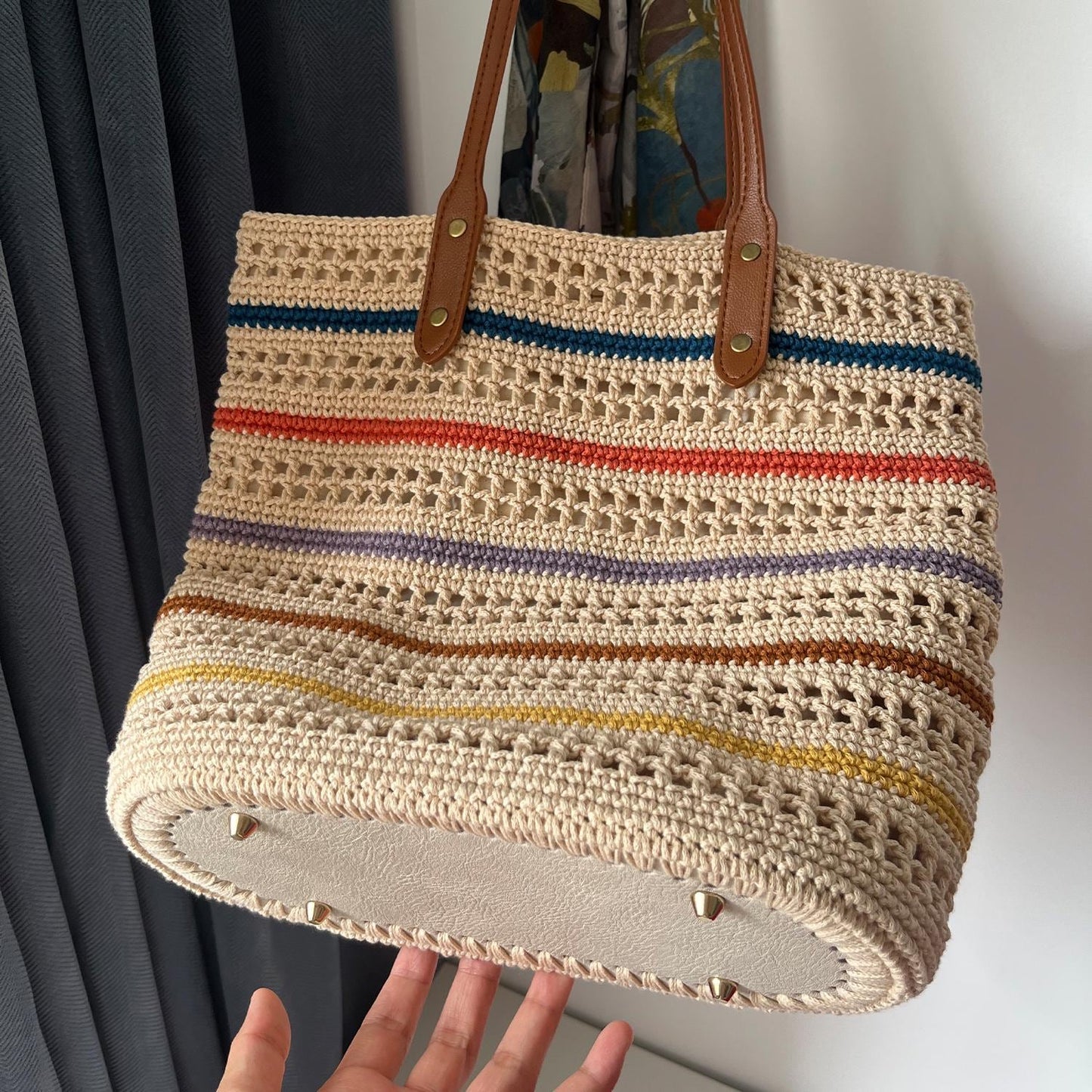 Sunset Stripe Crochet Bag, Handmade Shoulder Bag, Handbag Gift for Her