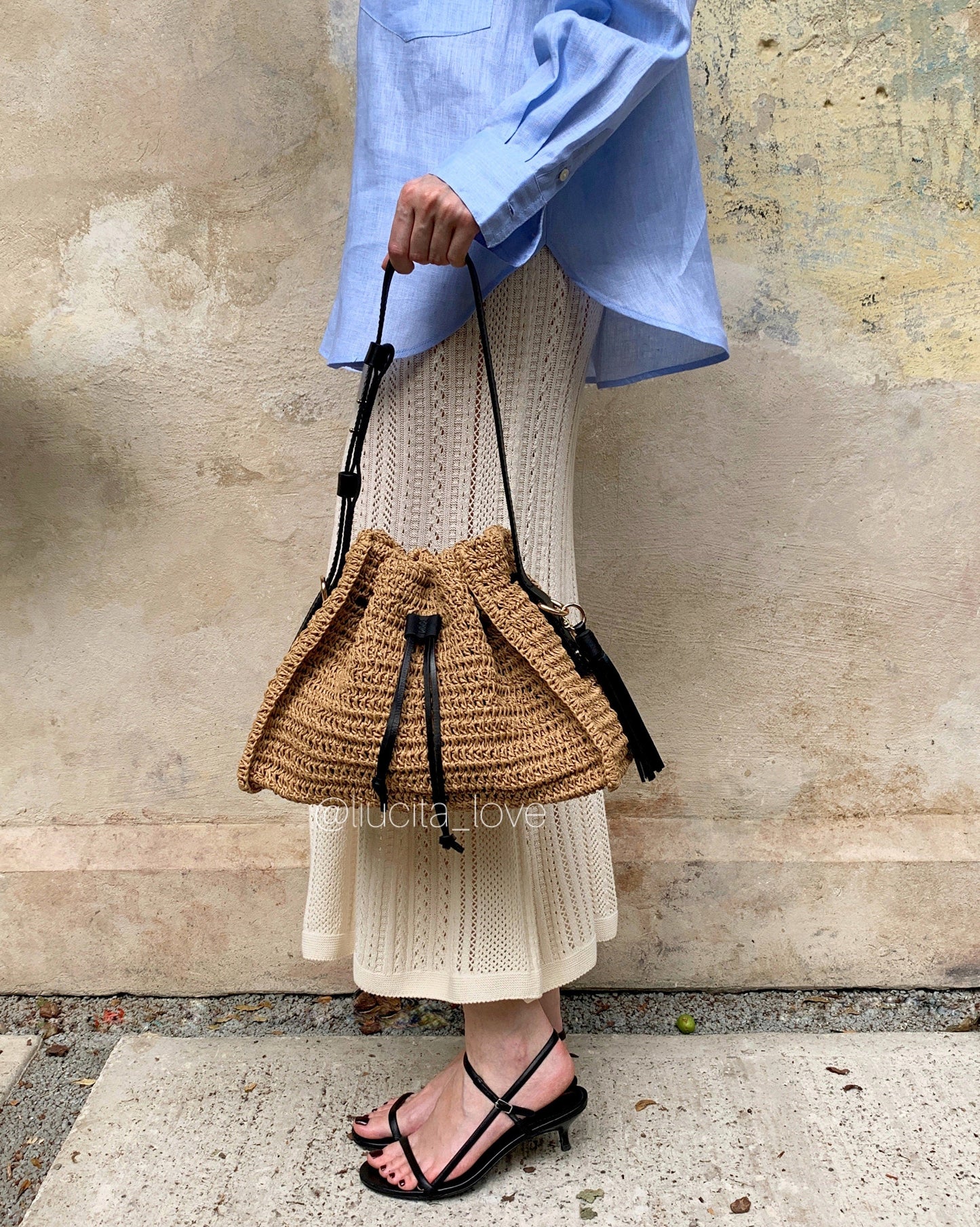 Handmade Raffia Handbag, Luxury Crochet Bucket Bag, Twisted Raffia Stylish Summer Bag, Handicraft Straw Handbag Leather Strap Boho Straw Bag