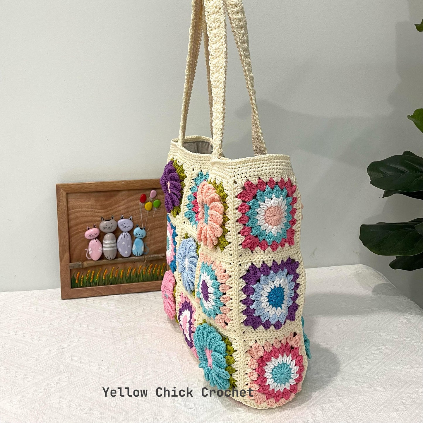 Floral Crochet Granny Square Tote,Unique Bloom Flower Bag,Handmade Tote Bag, Mother Day gift, Easter Gift, Travel Bag, Spring Accessory