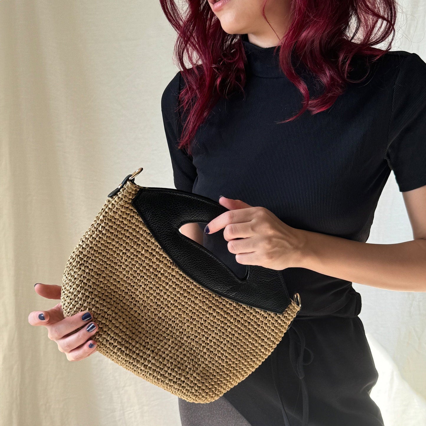 Crochet Raffia Crossbody Bag: Straw Purse with Leather Strap, Woven Bohemian Handbag, Evening Wicker Bag - Handmade Luxury Gift for Her