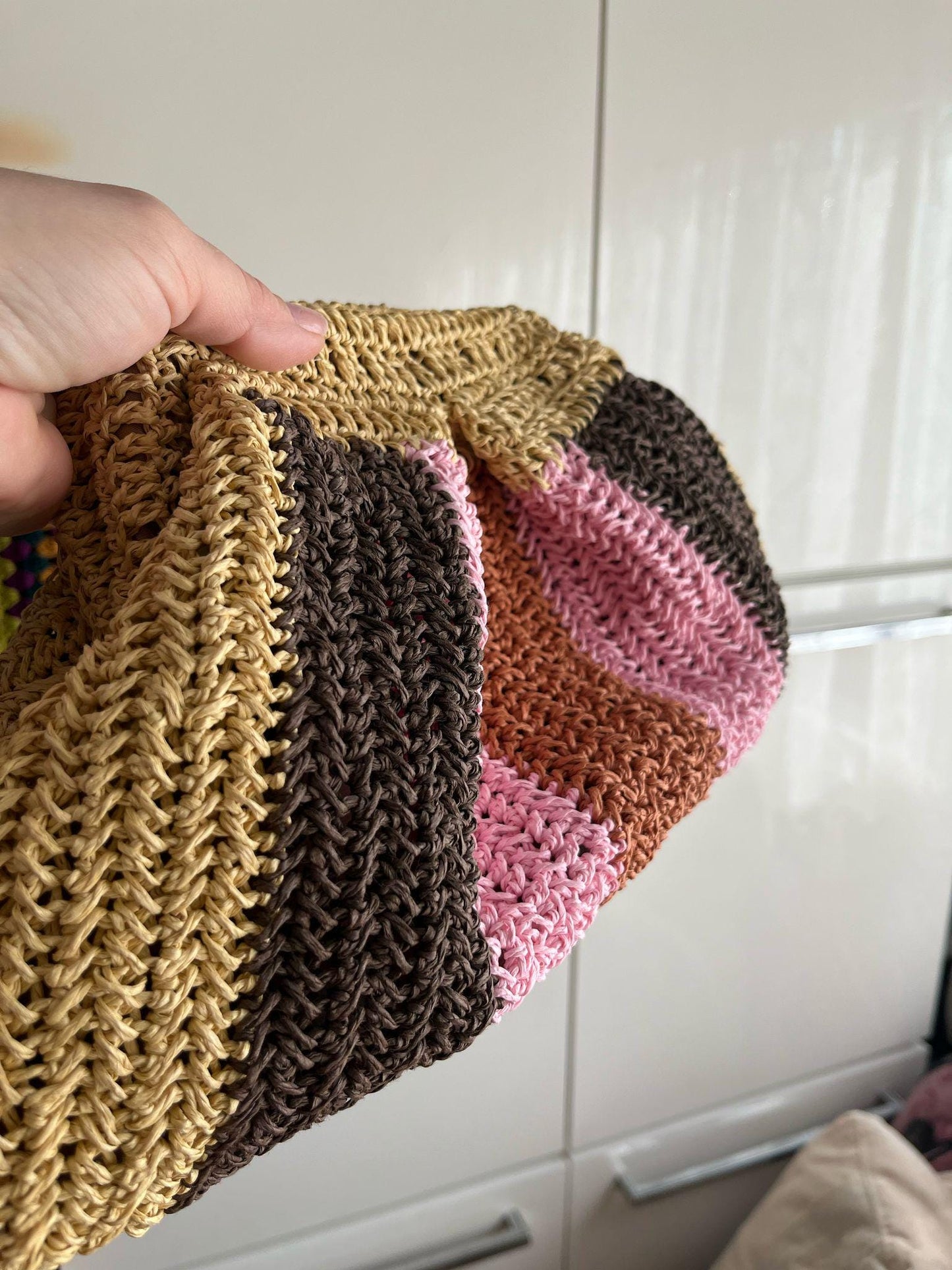 Striped Raffia Crochet Bag: Handmade Paper Rope Handbag