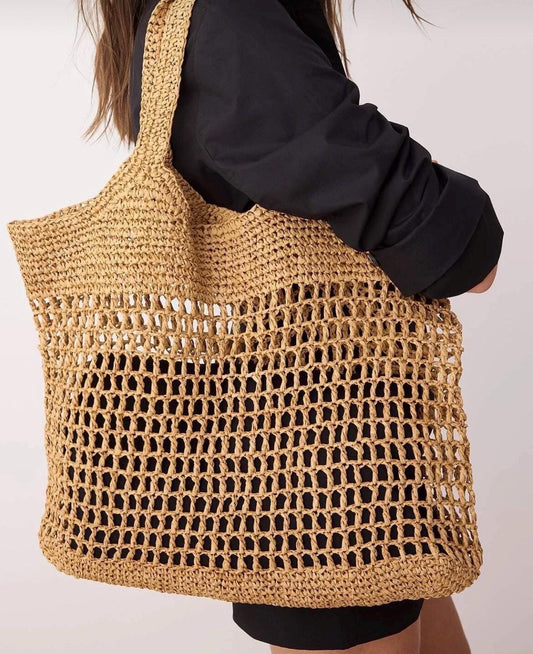 Handmade Beach Bag, Camel Crochet Tote, Summer Knit Boho Purse