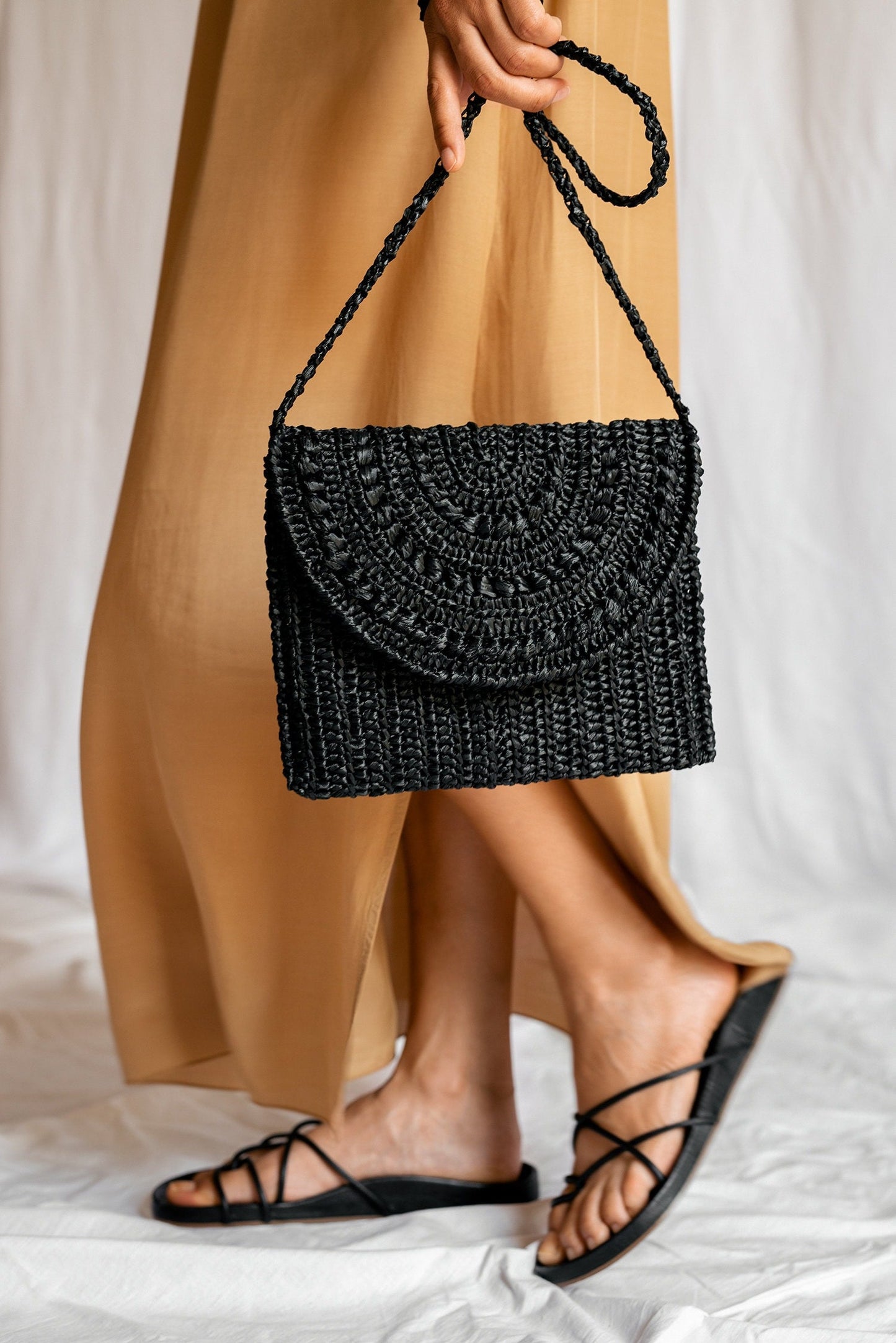 Crochet Raffia Clutch in Tan, Straw Summer Bag, Raffia Clutch Handbag, Tan Crochet Summer Bag, Crochet Straw Clutch  — Marigold Bag