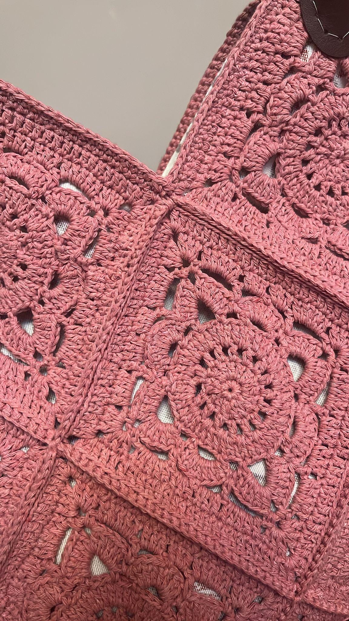 Pink Crochet Tote Bag â€?Handmade Granny Square Shoulder Bag, Boho Floral Purse, Vintage Style