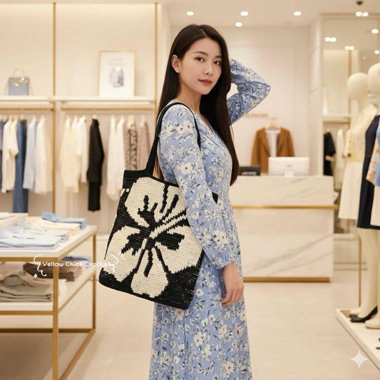 Handmade Crochet Tote Bag with Floral Pattern, Eco-Friendly Shoulder Bag, Gift for Mom &amp; Girlfriend, Travel Bag, Mother's Day Gift
