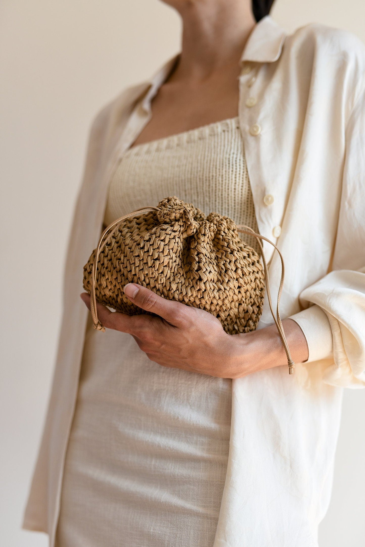 Raffia Pouch Bag, Crochet Raffia Handbag, Short Strap Crossbody, Summer Wrist Bag, Minimal Straw Bag, Mini Bag — The Aster Raffia Pouch