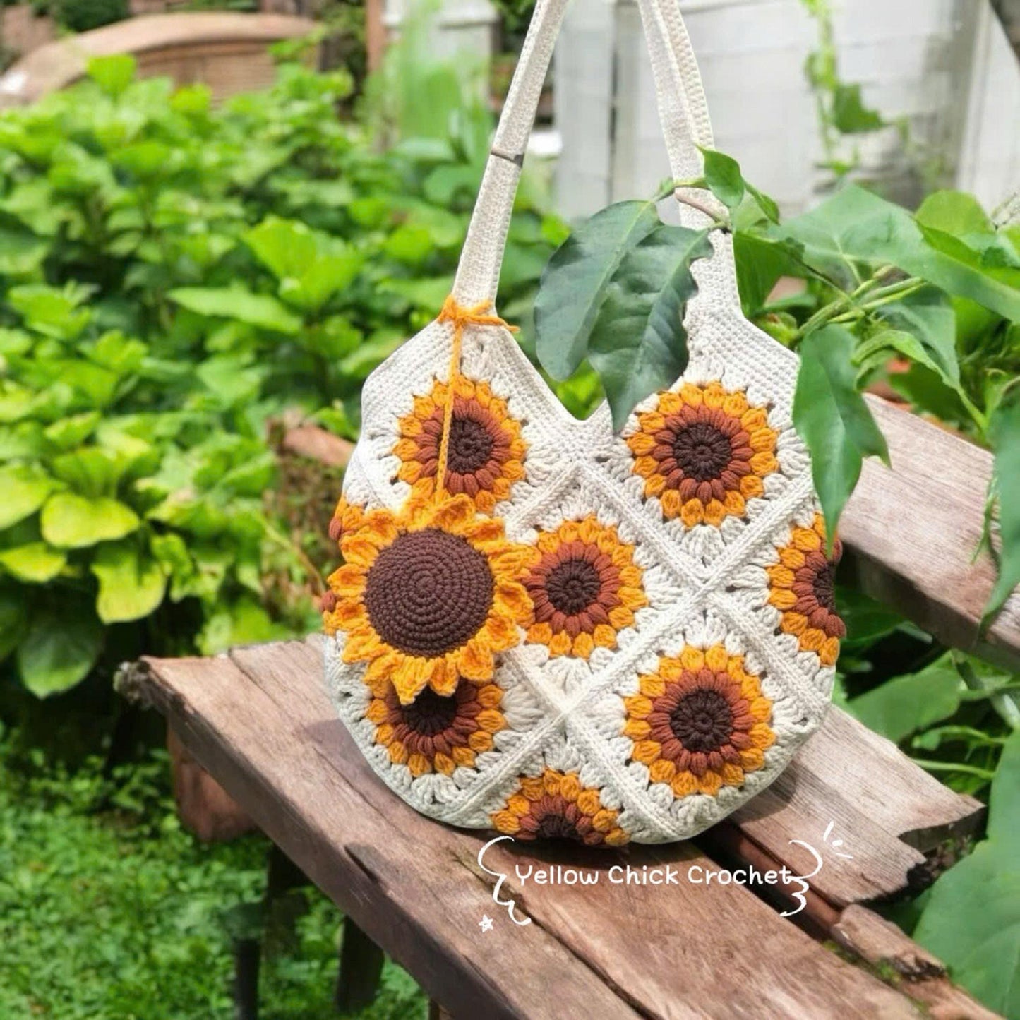 Crochet Sunflower Granny Square Bag, Handmade Yellow Flower Tote, Custom color, New Year Bag, Christmas Bag, Xmas Gift