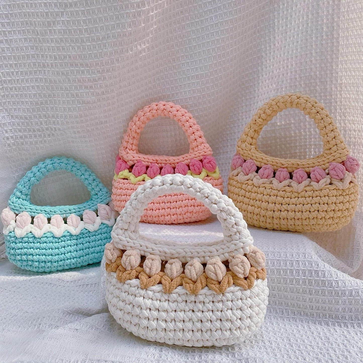 Tulip Crochet Bag, Handmade Flower Purse, Cute Handbag Gift for Women, Mommy &amp; Me Crochet Bag, Custom Color Tote, Mother's Day Gift
