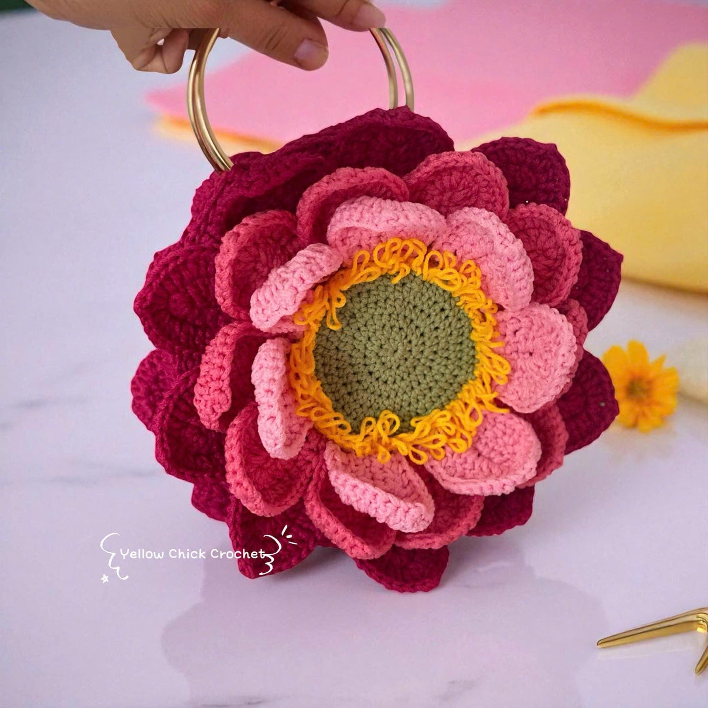 Crochet Sunflower Bag â€?Handmade Floral Spring Purse, Yellow Flower Handbag, Custom Color Gift for Mom, Easter, Travel &amp; Party