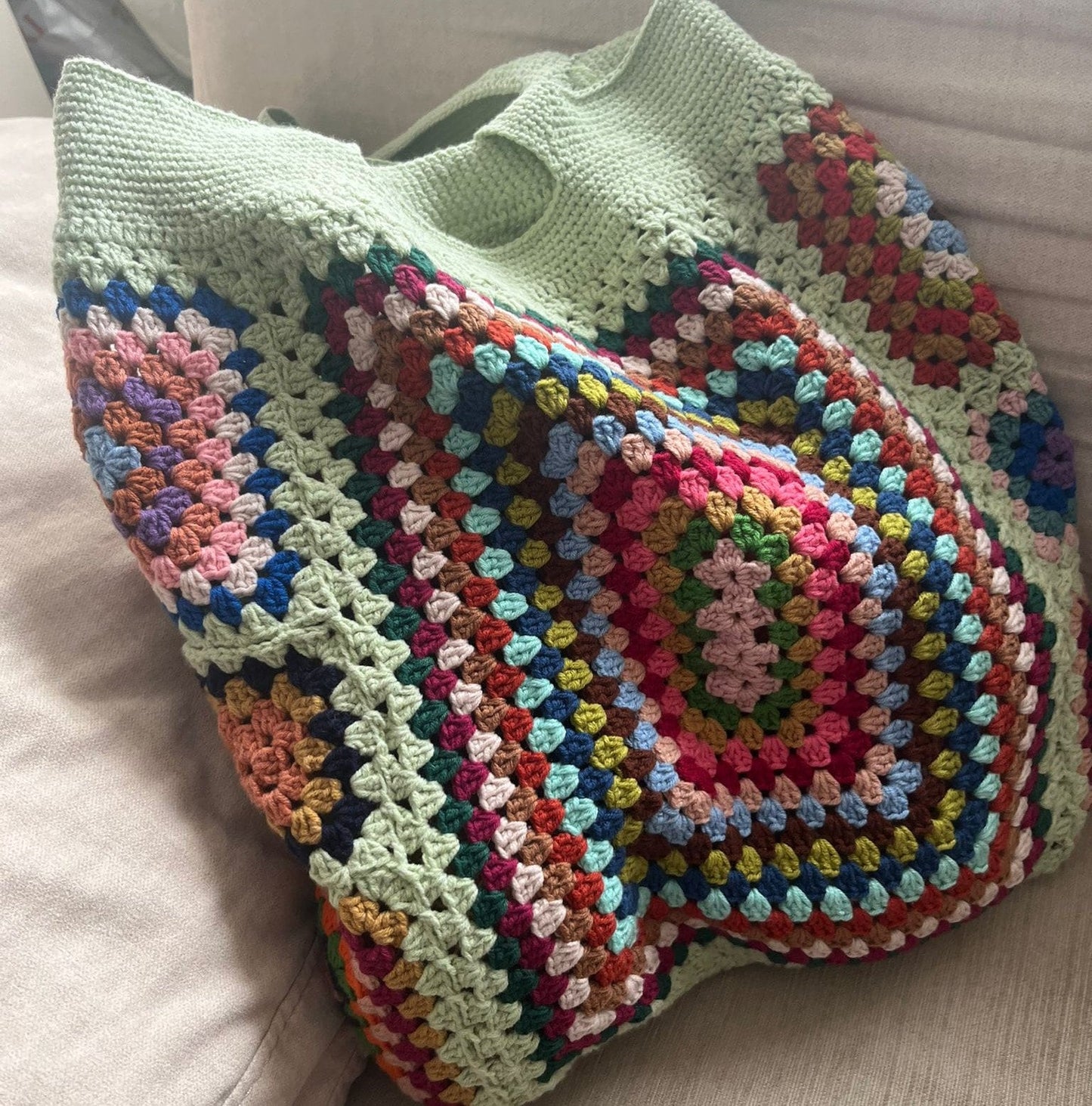 Crochet Granny Square Tote Bag: Boho Vintage Shoulder Bag