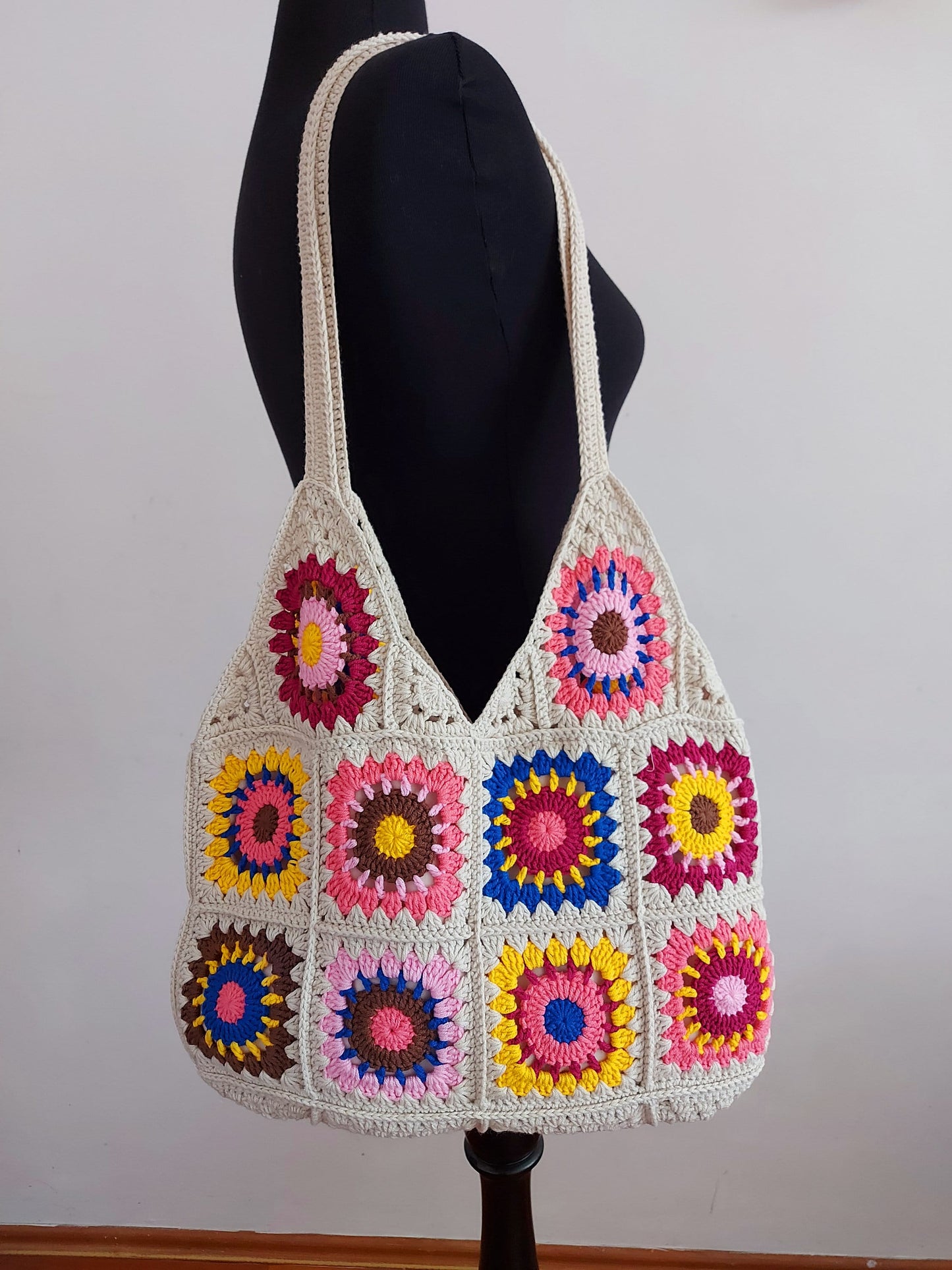 Crochet Granny Square Bag: Boho Cotton Patchwork Tote