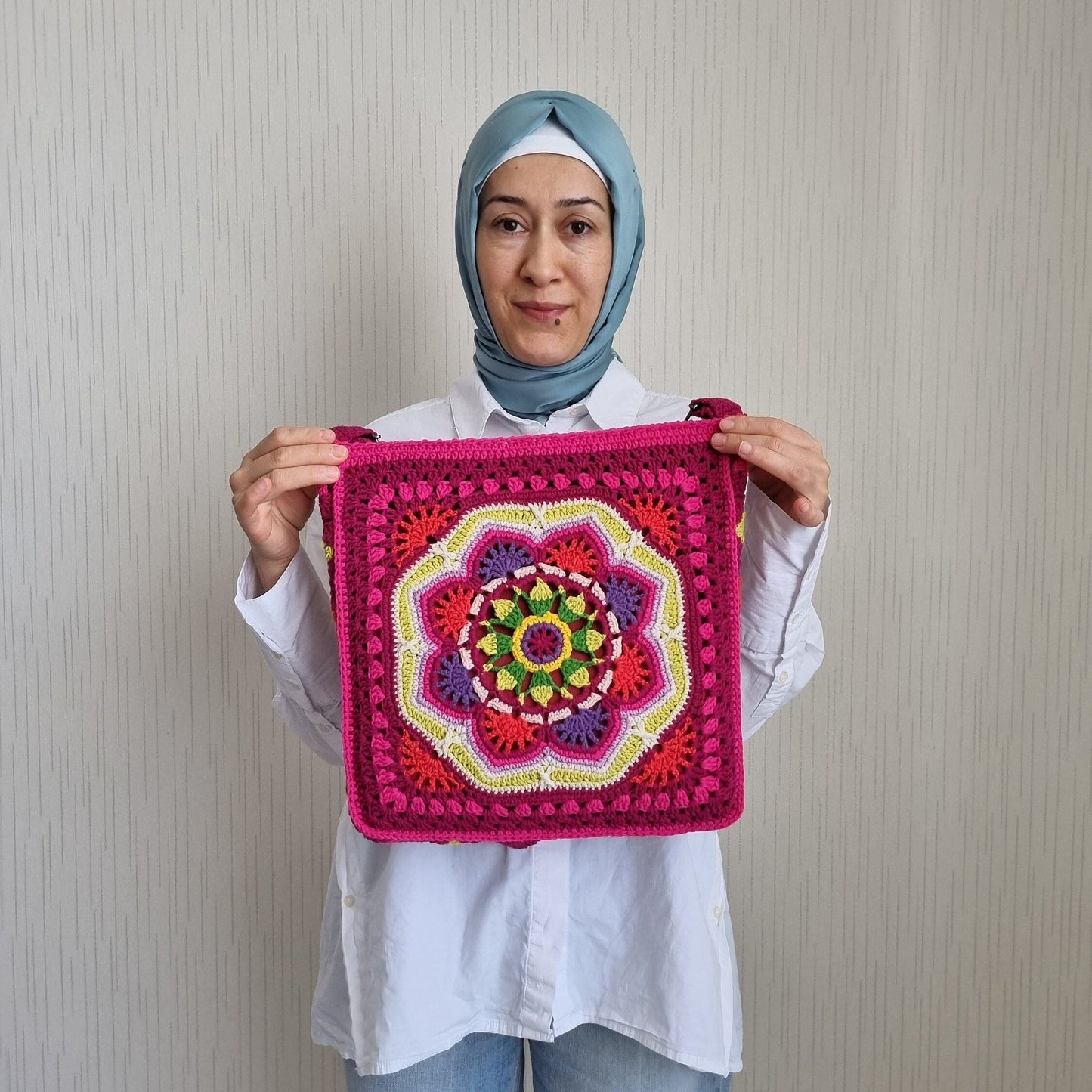 Handmade Granny Square Crochet Bag: Cherry Red Crossbody, Winter Style Gifts