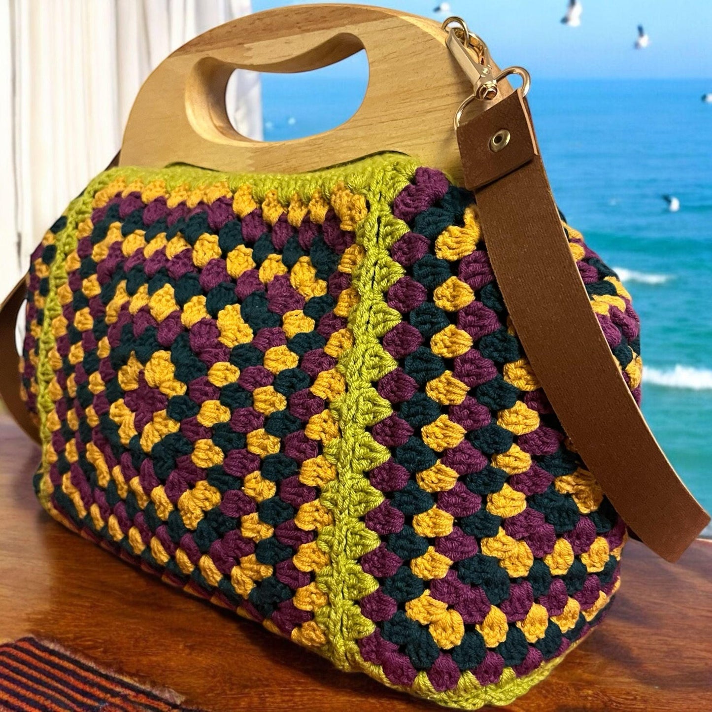 Handmade Granny Square Crochet Bag: Colorful Boho Shoulder Purse