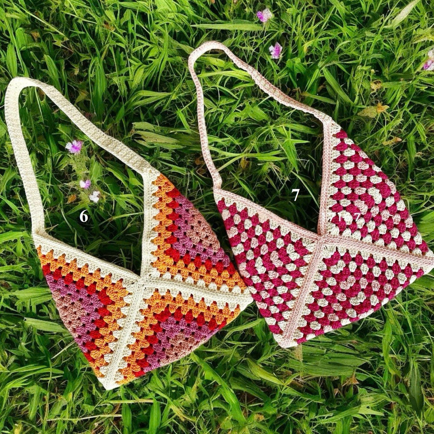 Crochet Granny Square Shoulder Bag, Handmade Purse with Cherry Charm, Valentine Gift, Gift for her, Birthday Gift