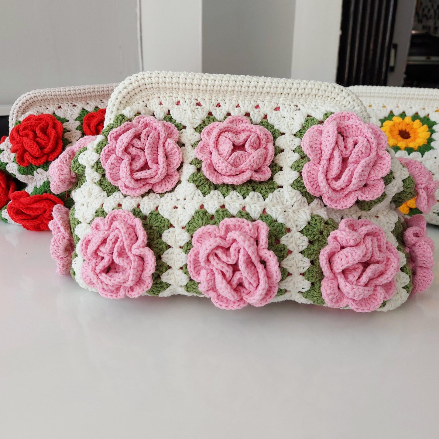 Handmade Sunflower Crochet Clutch Bag: Granny Square Purse, Gift for- her, Galentine's Day Gifts Bag