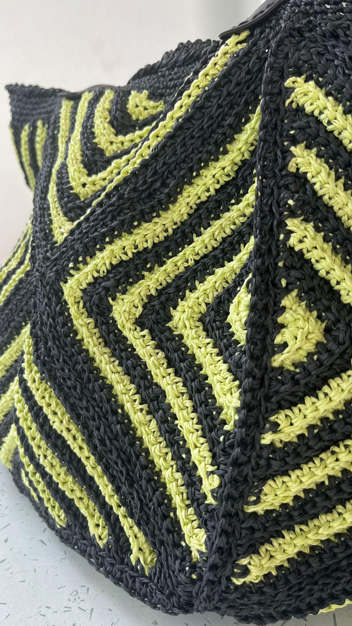 Handmade Black  and Yellow Geometric Crochet Bag â€?Beach &amp; Everyday Tote