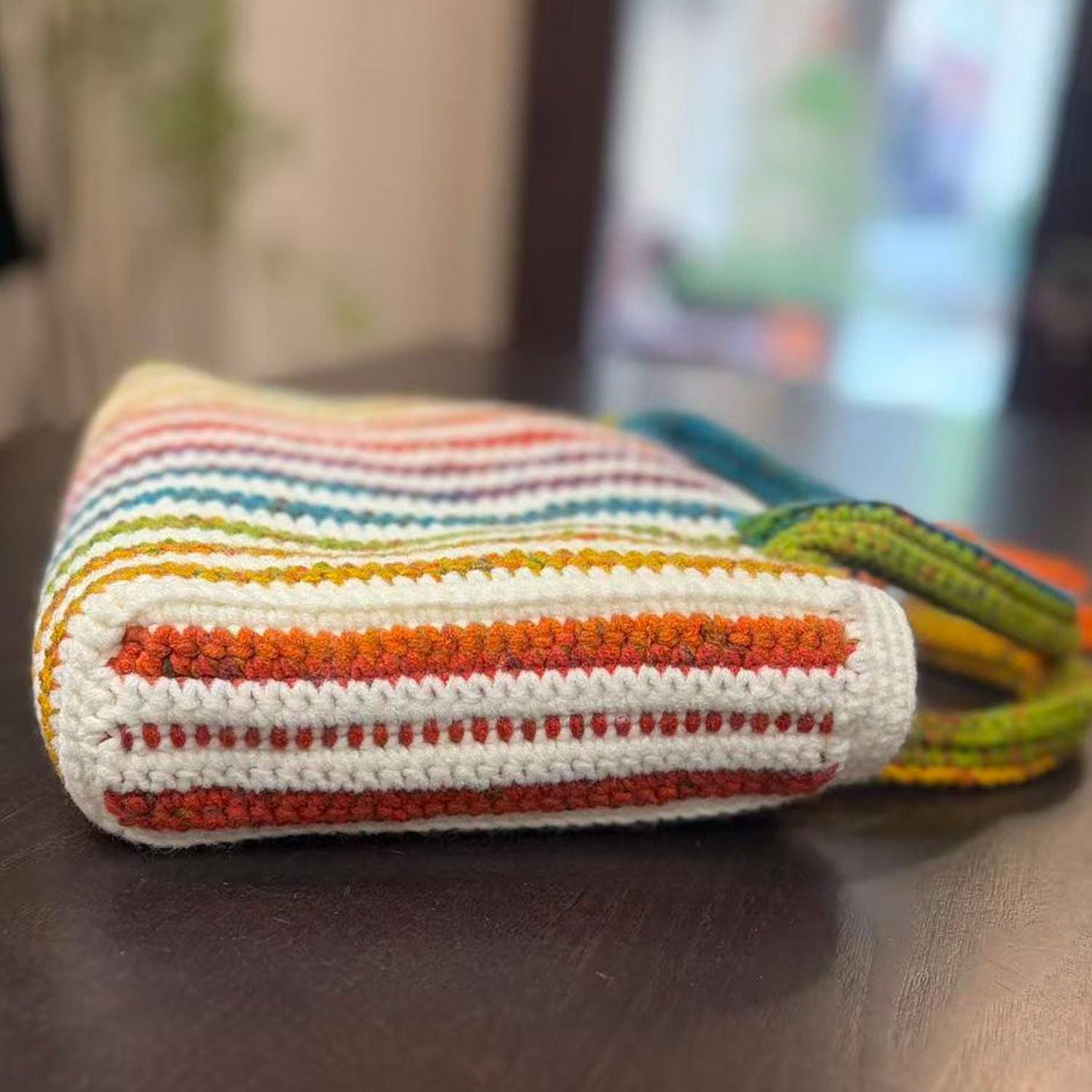 Handmade Crochet Tote Bag, Colorful Striped Cotton Bag, Handbag Gift for Her