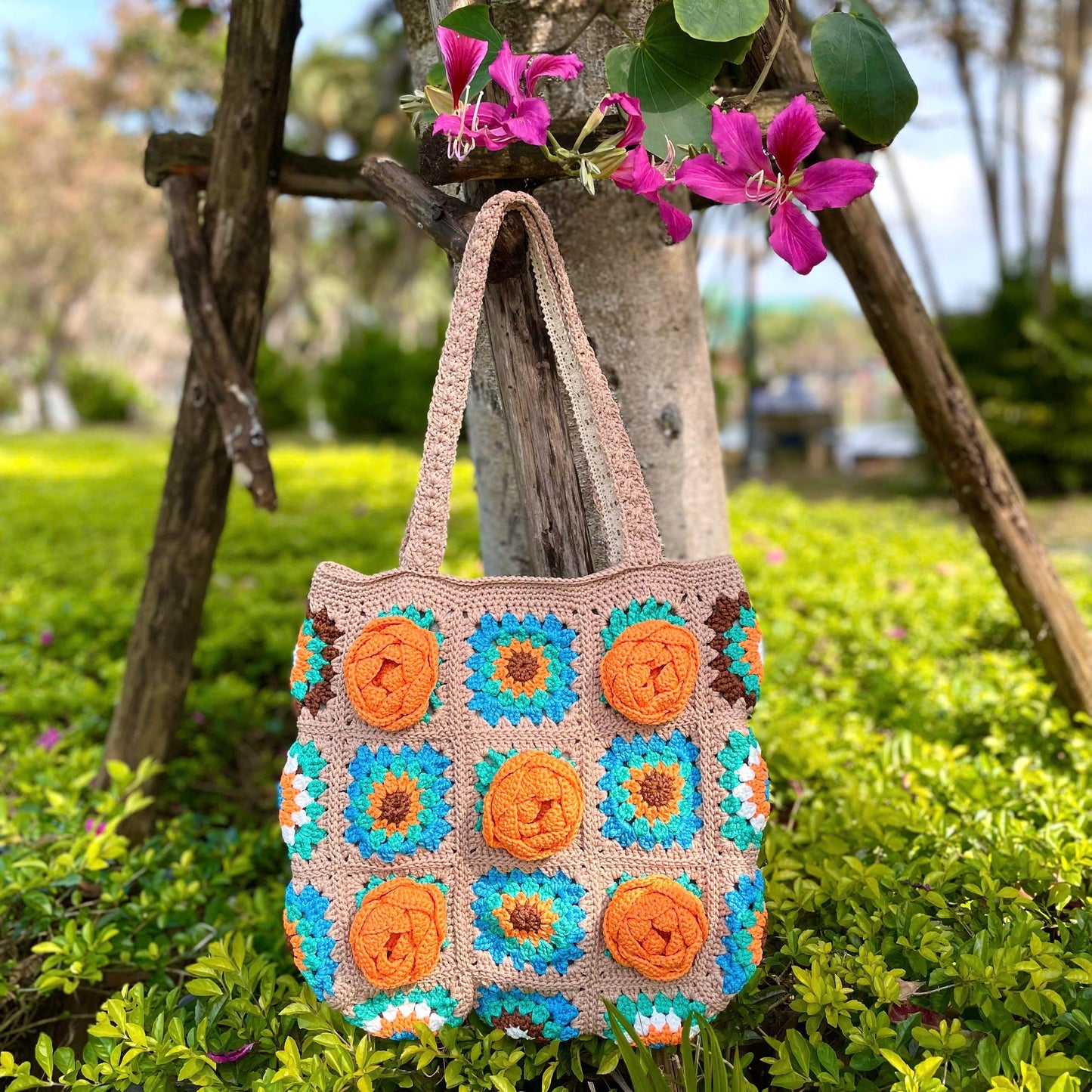 Crochet Bloom Floral Bag, Handmade Shoulder Tote, Valentine Gift, Valentine accessories, Love Bag, Flower bag