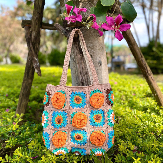 Crochet Bloom Floral Bag, Handmade Shoulder Tote, Valentine Gift, Valentine accessories, Love Bag, Flower bag