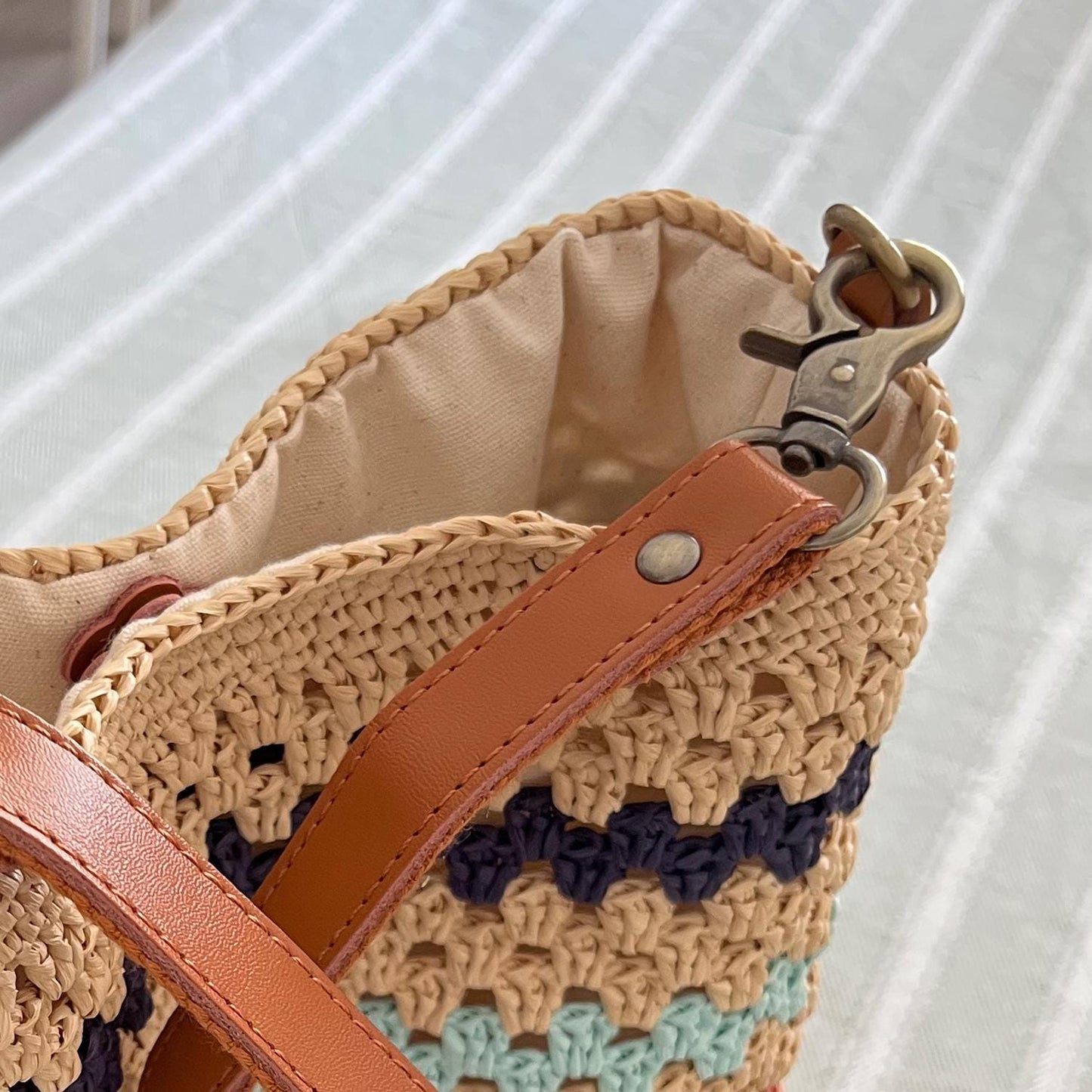 Ocean Stripe Crochet Bag, Handmade Shoulder Bag, Handbag Gift for Her