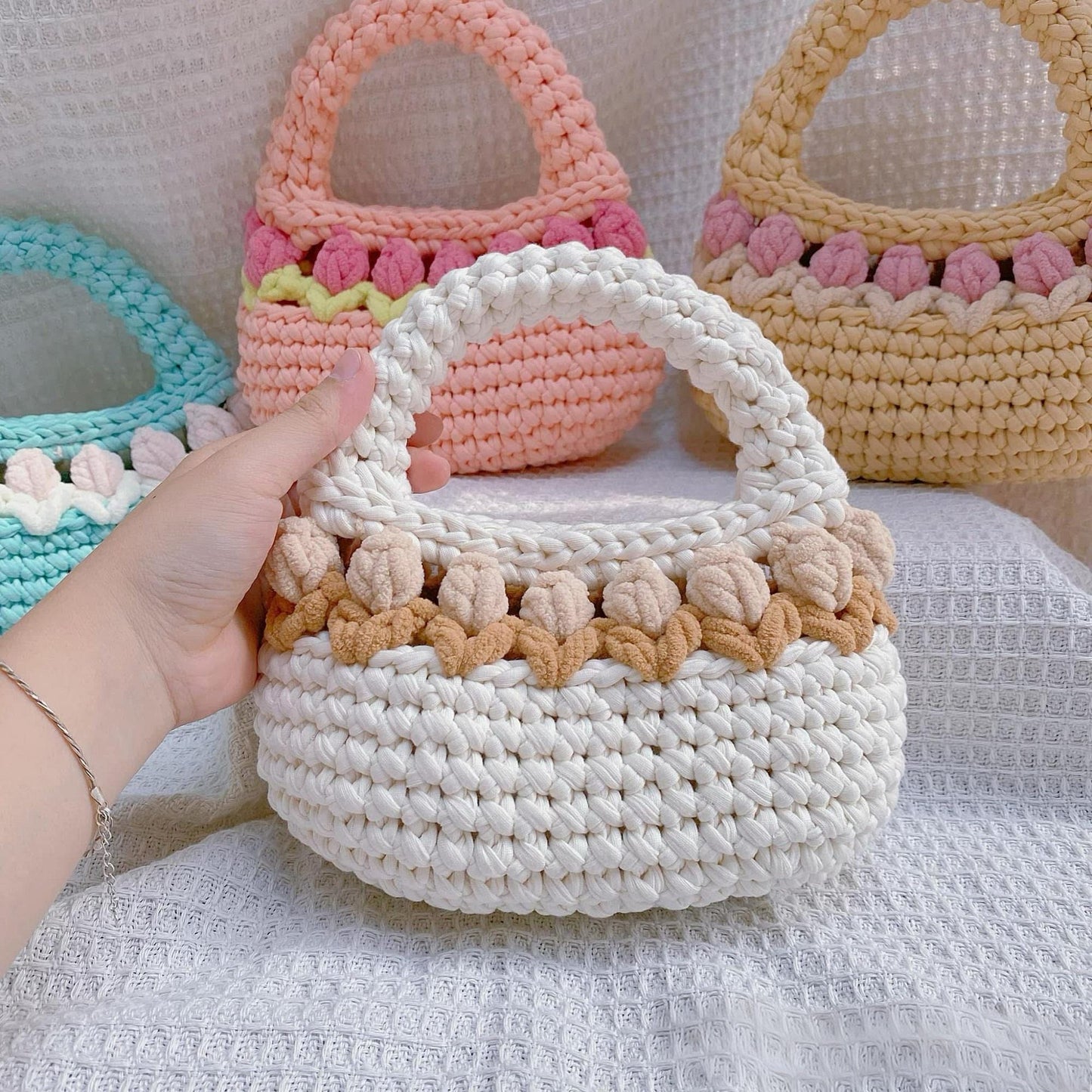 Tulip Crochet Bag, Handmade Flower Purse, Cute Handbag Gift for Women, Mommy &amp; Me Crochet Bag, Custom Color Tote, Mother's Day Gift