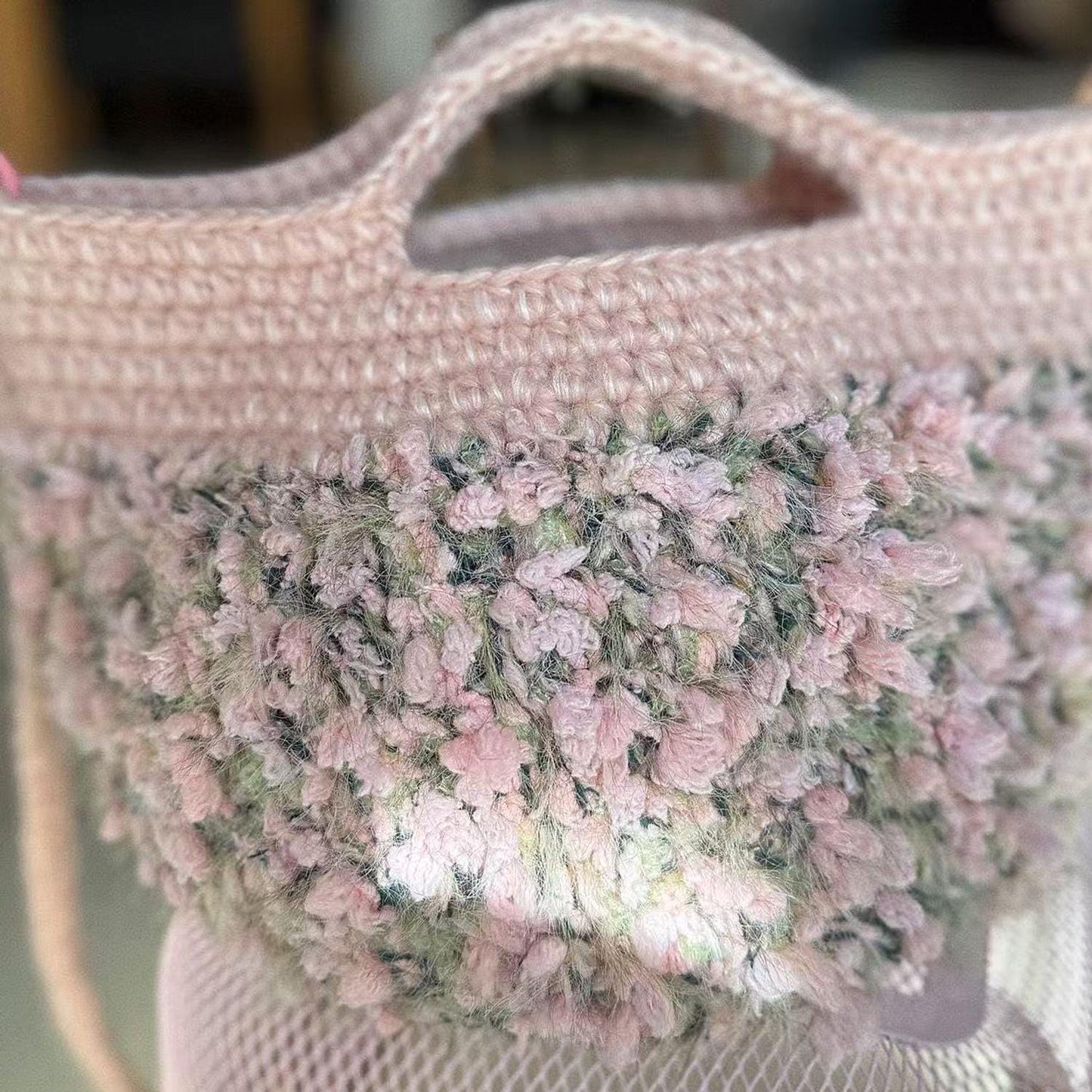 Handmade Crochet Tote Bag, Monet Garden Shoulder Bag, Handbag Gift for Her