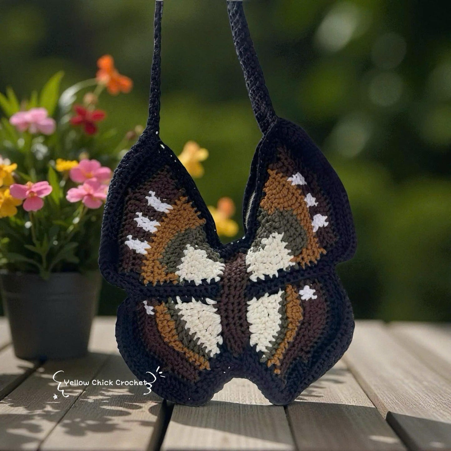 Butterfly Crochet Bag, Unique Handmade Purse with Lining &amp; Zipper, Mother's Day Gift, Birthday - Travel Gift, Summer Bag, Tote bag