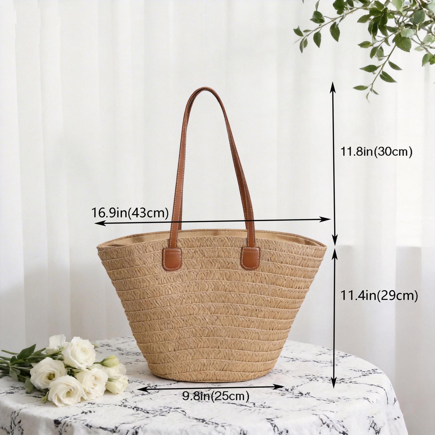 Handmade Straw Bag with Leather Handles | Summer Raffia Tote Hand Bag | Beach Vacation Purse