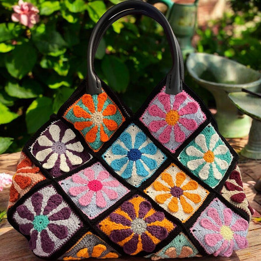 Handmade Crochet Granny Square Bag â€?Flower Power Tote â€?Colorful Beach Shoulder Bag