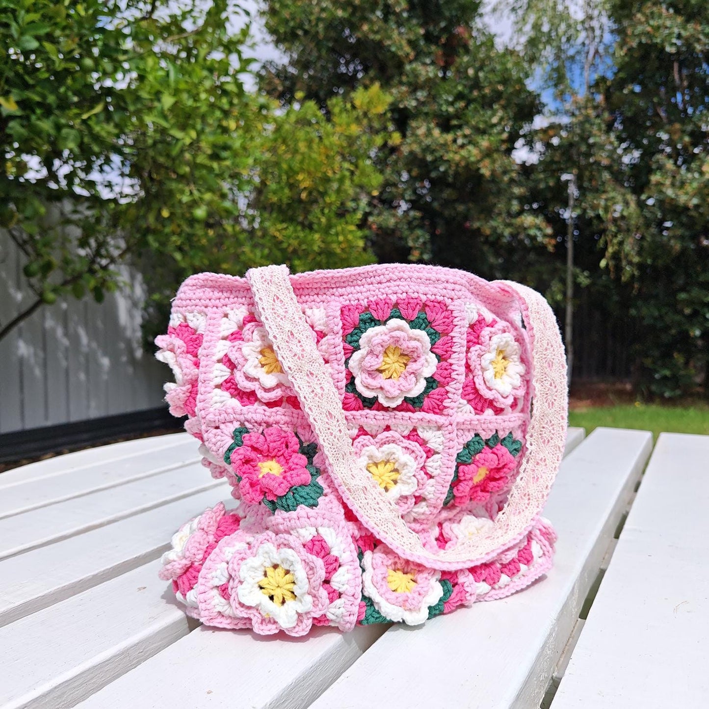 Handmade Camellia Bloom Crochet Tote, Soft Shoulder Bag, Gift for Her