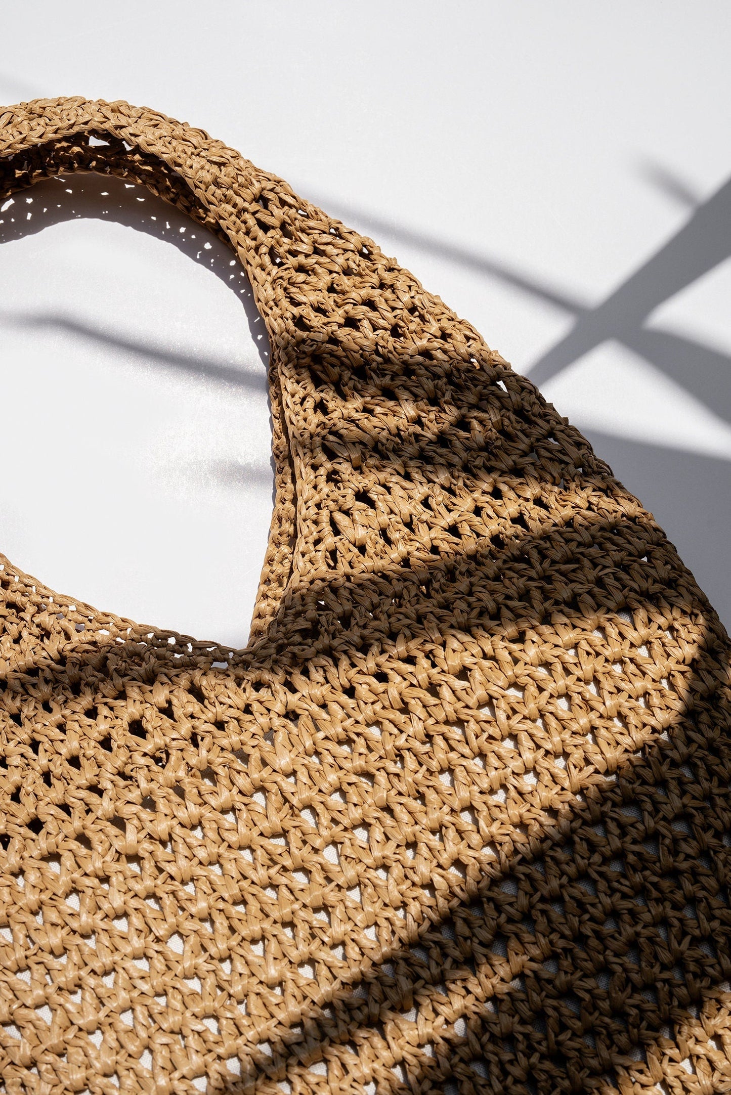 Crochet Raffia Tote in Tan, Summer Tote Bag, Straw Mesh Bag, Lightweight Tote, Crochet Shoulder Bag, One Handle Bag — The Daphne Tote