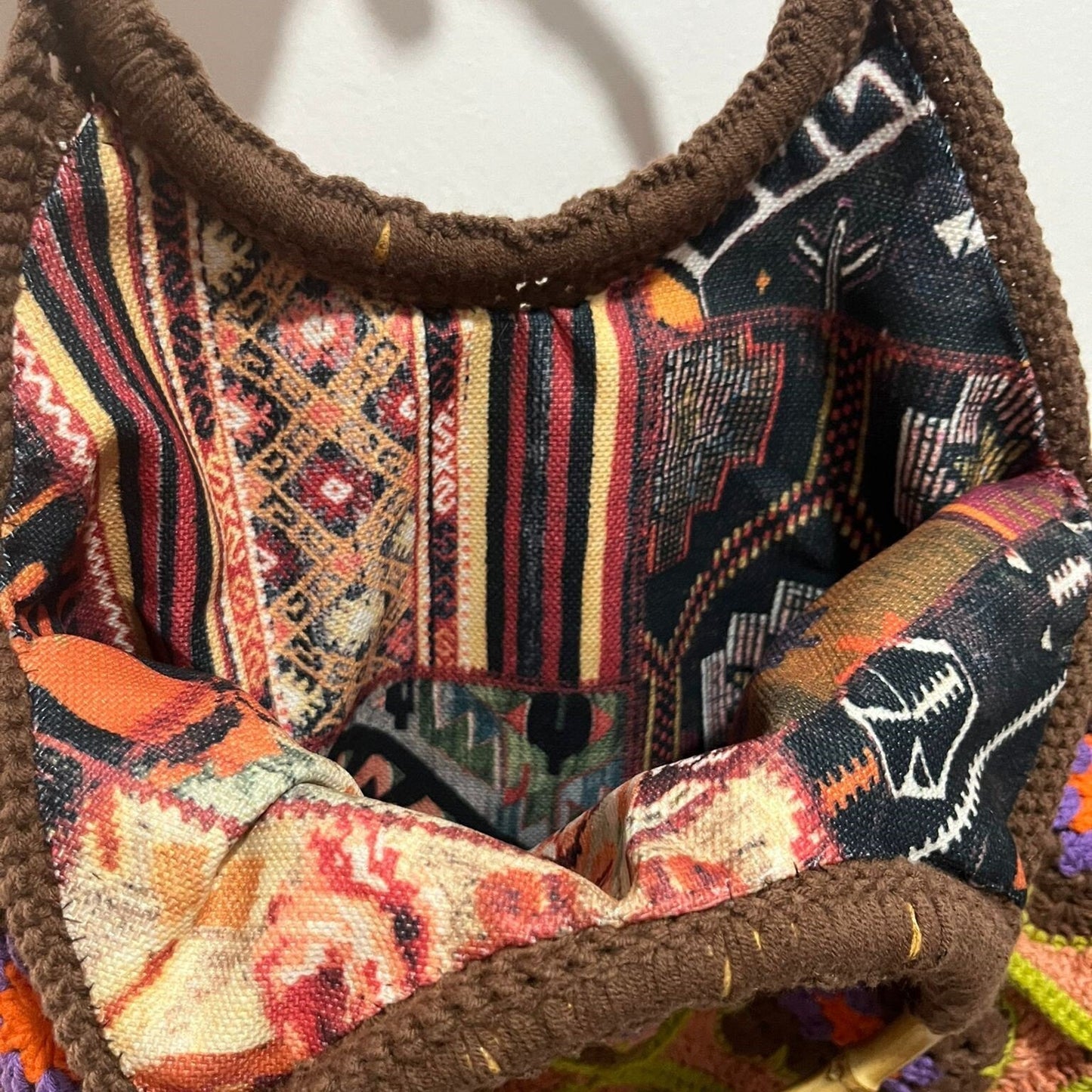 Vintage style granny squares crochet bag wooden frame unique special day present