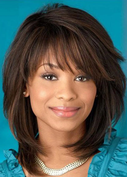 Medium Hairstyles Women's Natural Straight 100% Human Hair Wigs Lace Front Wigs 16Inch