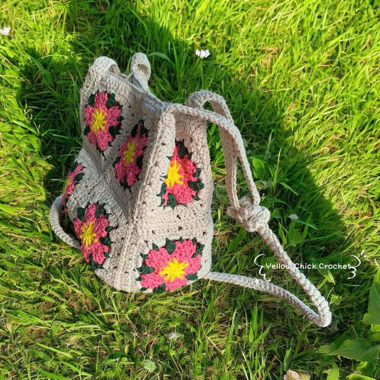 Cherry Blossom Crochet Crossbody Bag, Handmade Floral Purse, Boho Style, Valentine Gift, Gift for her
