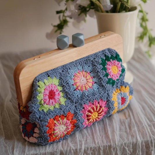 Handmade Cotton Crochet Bag, Granny Square Floral Tote, Woven Knit Shoulder Bag, Unique Designer Purse, Eco Friendly Handcrafted Bag