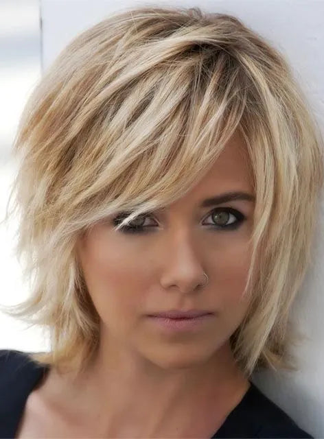 Soft Layered Straight Capless Synthetic Women Wigs 12 Inches