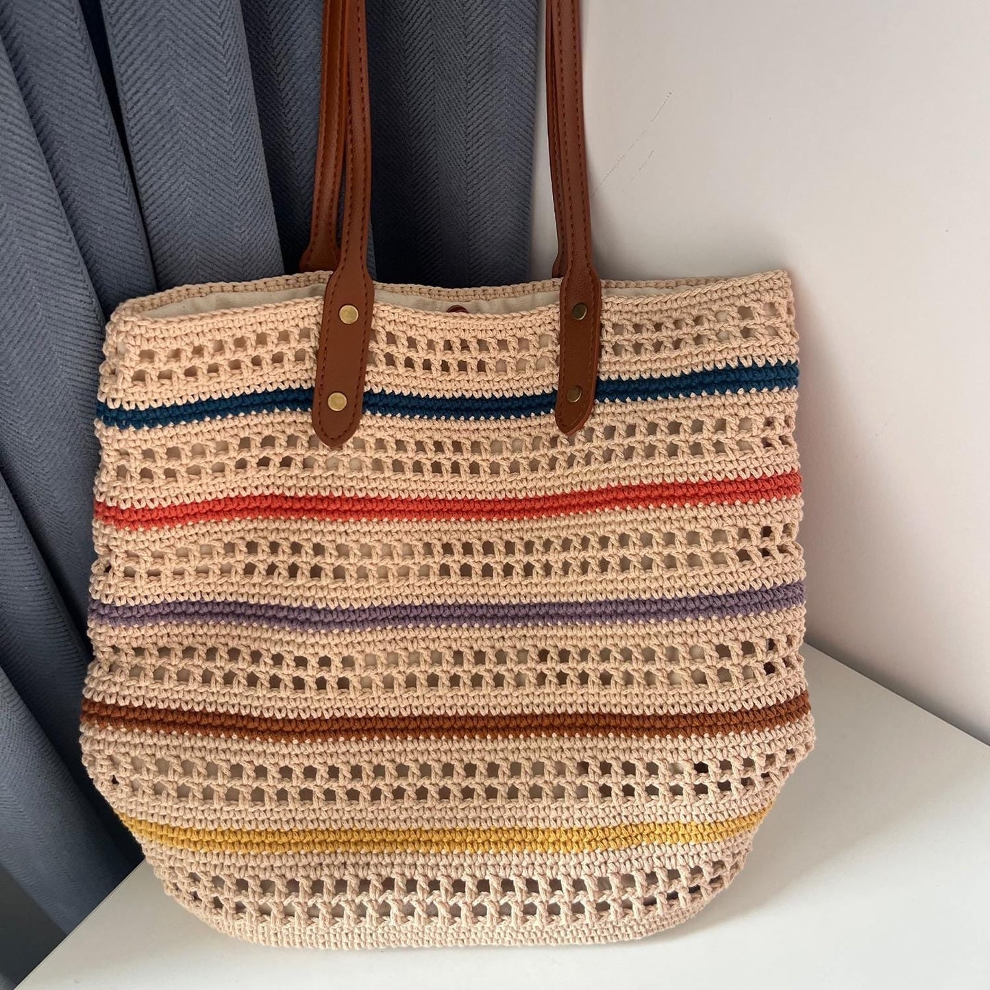Sunset Stripe Crochet Bag, Handmade Shoulder Bag, Handbag Gift for Her