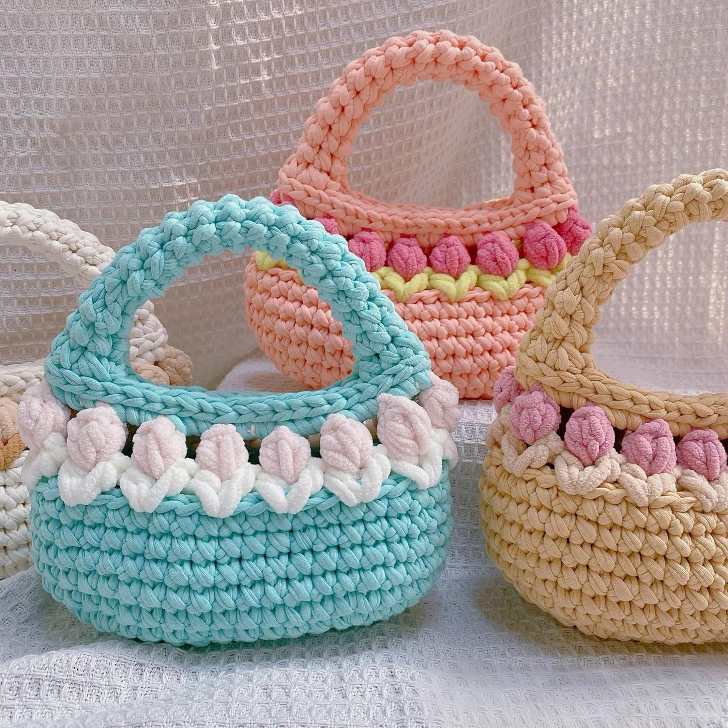 Tulip Crochet Bag, Handmade Flower Purse, Cute Handbag Gift for Women, Mommy &amp; Me Crochet Bag, Custom Color Tote, Mother's Day Gift