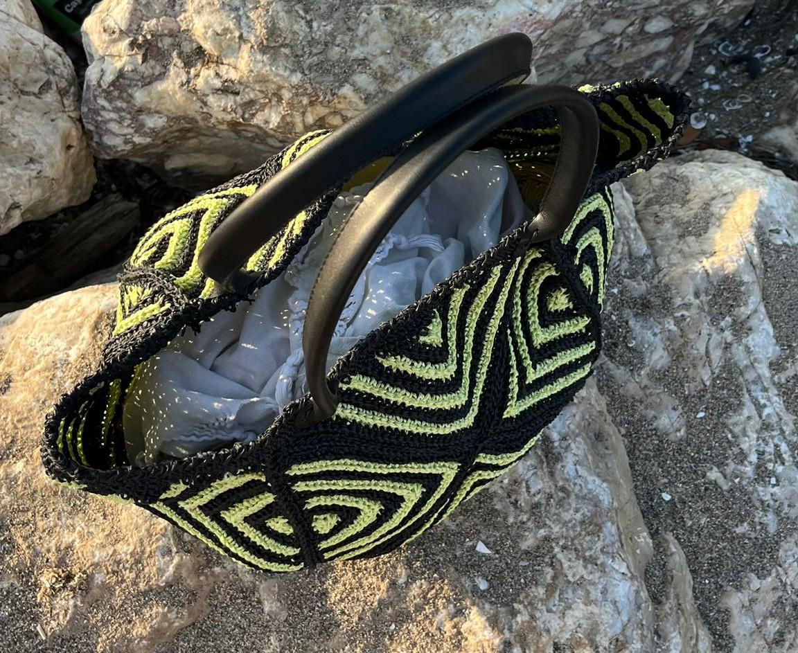 Handmade Black  and Yellow Geometric Crochet Bag â€?Beach &amp; Everyday Tote