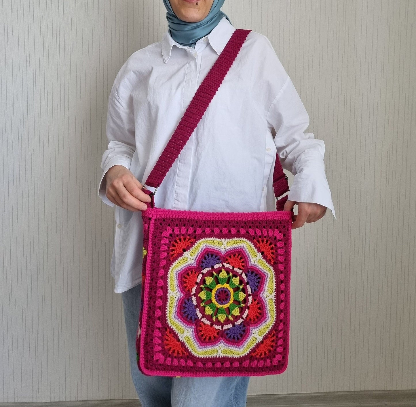 Handmade Granny Square Crochet Bag: Cherry Red Crossbody, Winter Style Gifts