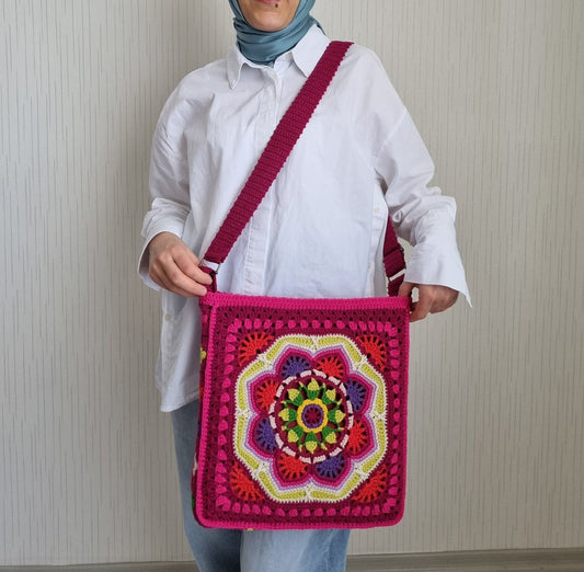 Handmade Granny Square Crochet Bag: Cherry Red Crossbody, Winter Style Gifts