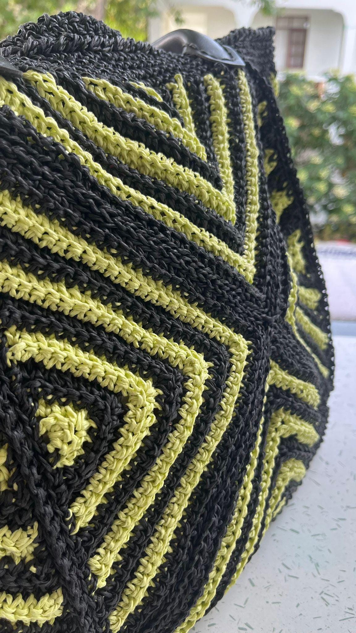 Handmade Black  and Yellow Geometric Crochet Bag â€?Beach &amp; Everyday Tote