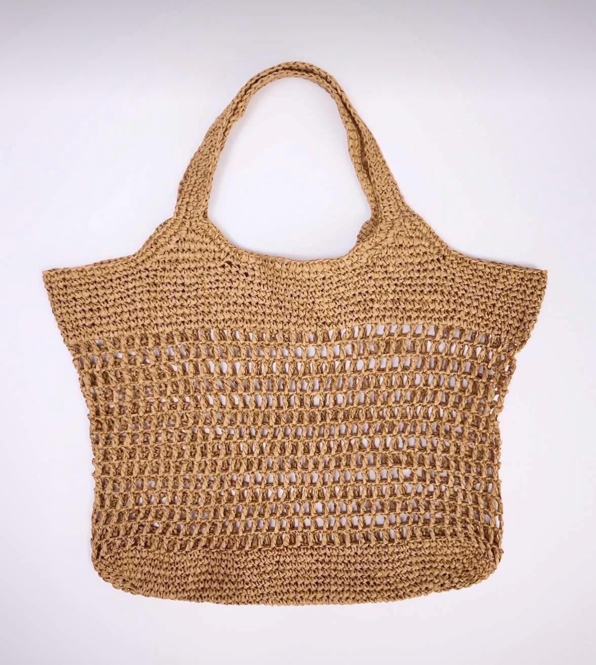 Handmade Beach Bag, Camel Crochet Tote, Summer Knit Boho Purse