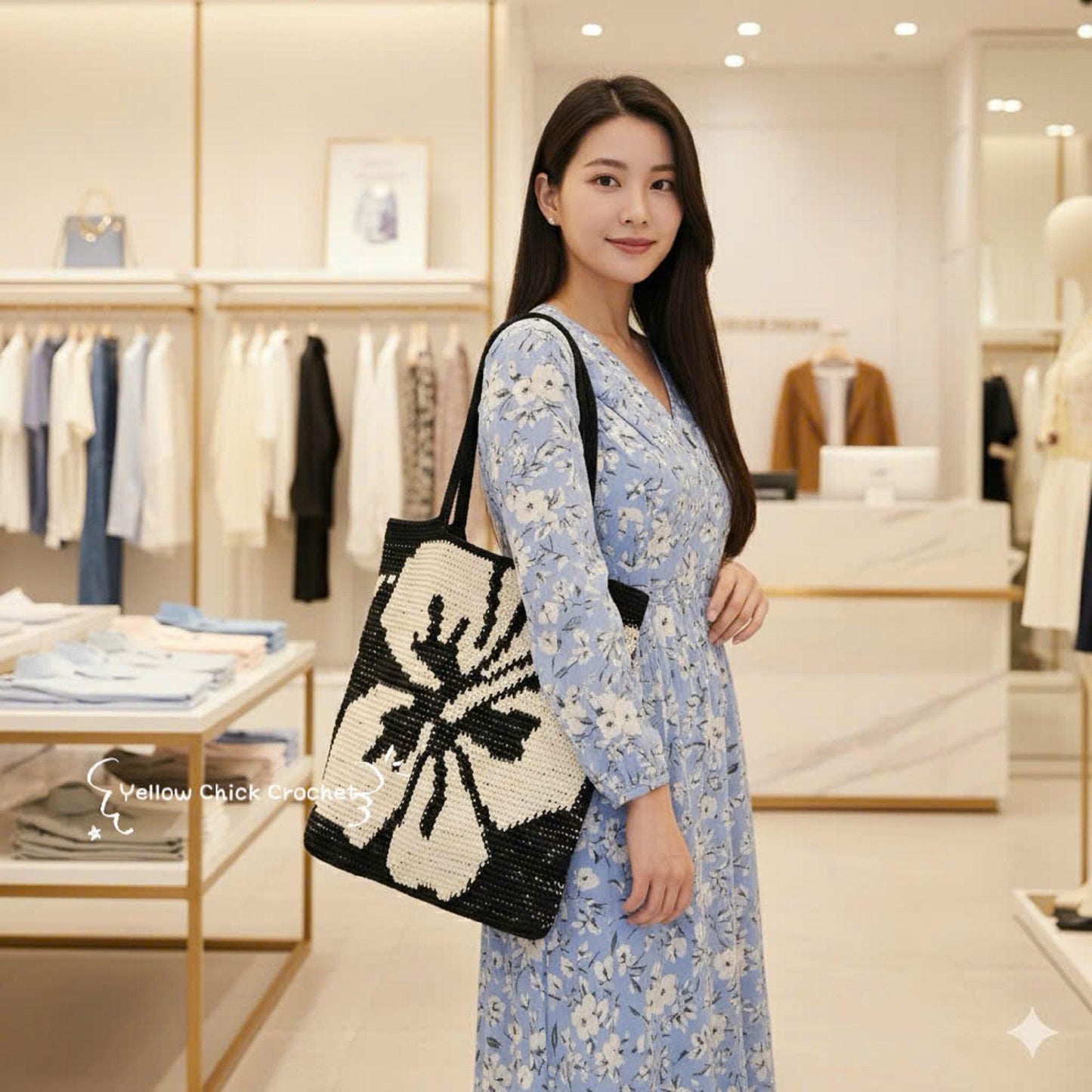 Handmade Crochet Tote Bag with Floral Pattern, Eco-Friendly Shoulder Bag, Gift for Mom &amp; Girlfriend, Travel Bag, Mother's Day Gift